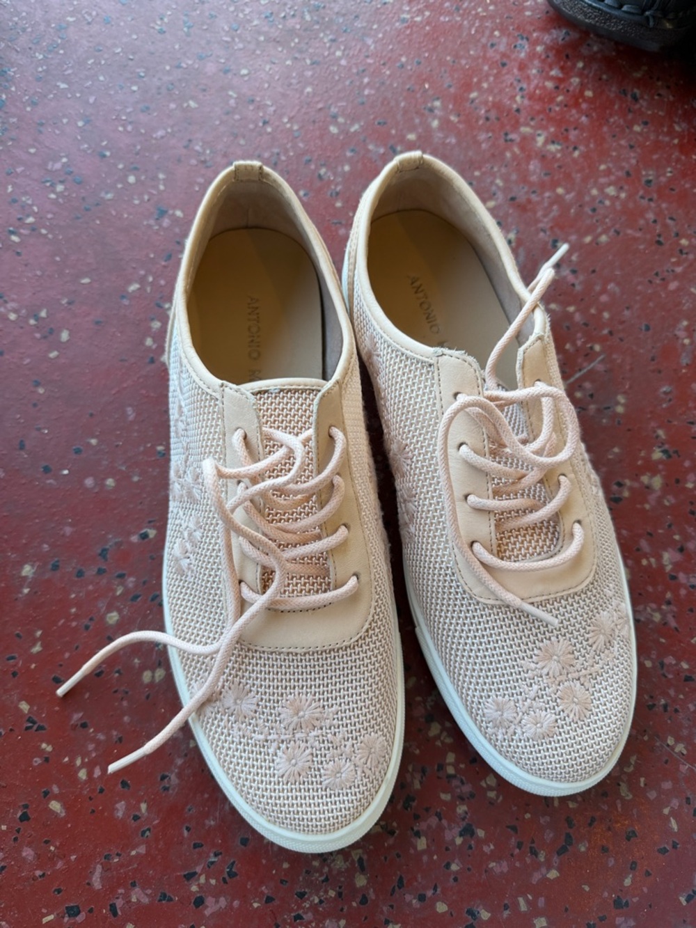 ANTONIO MELANI Blush Knit Lace-Up Sneakers with Floral Detail